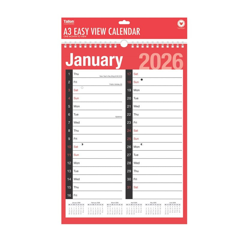 A3 Commercial Calendar