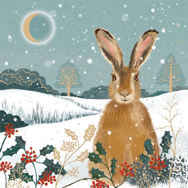 8 Luxury Noel Tatt Cards - Hare in Snow