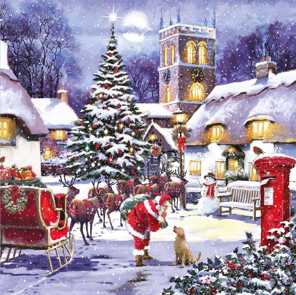 12 Premium Noel Tatt Cards - Santa & Dog