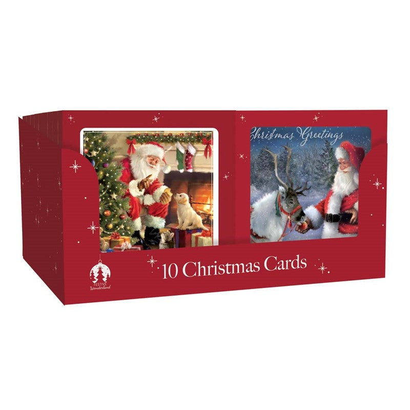10 Square Cards - Traditional Santa