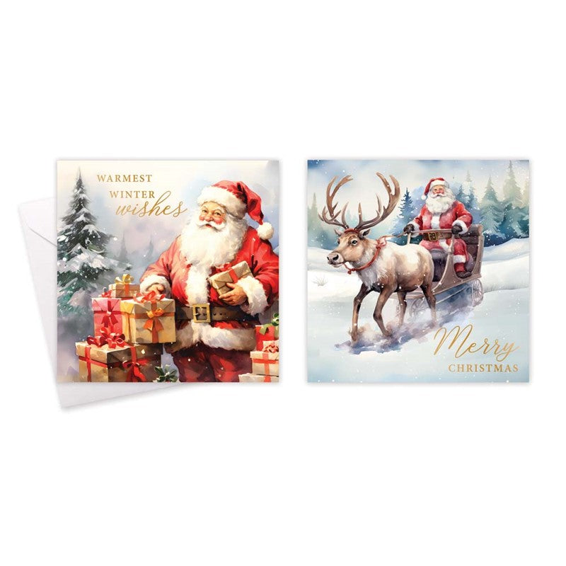 10 Square Cards - Traditional Santa