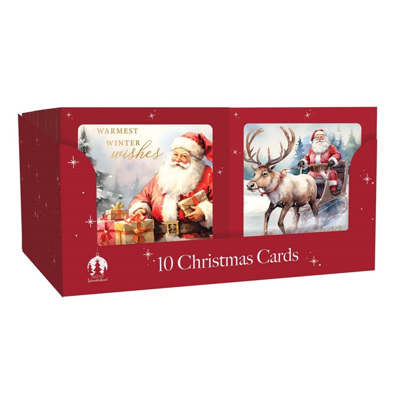 10 Square Cards - Traditional Santa