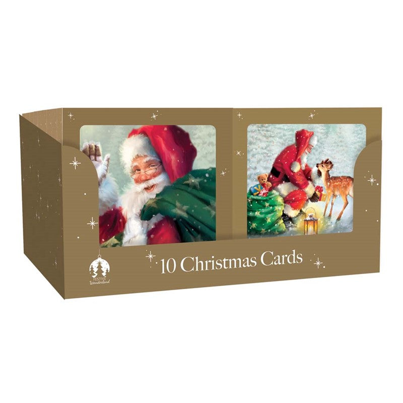10 Square Cards - Traditional Santa