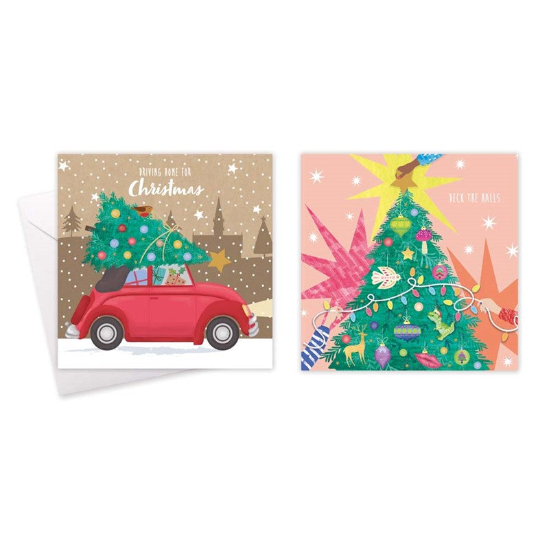 10 Square Cards - Car & Tree Kraft Effect