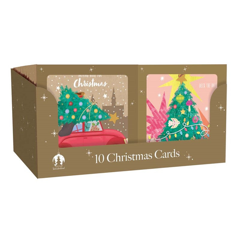 10 Square Cards - Car & Tree Kraft Effect