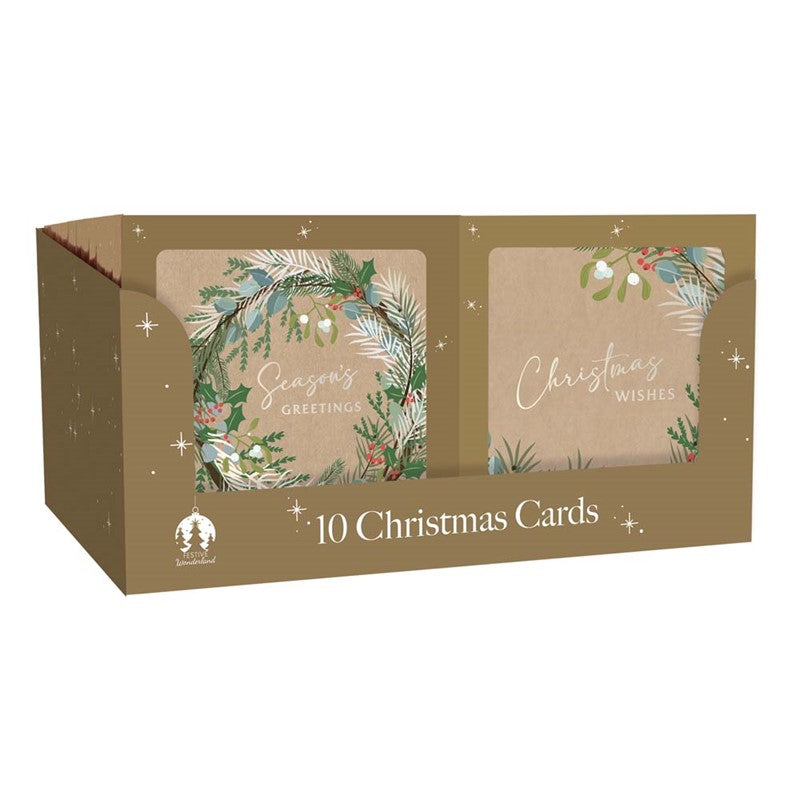 10 Square Cards - Foliage Kraft Effect