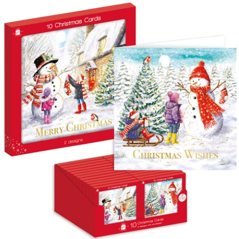 10 Square Cards - Family & Snowman