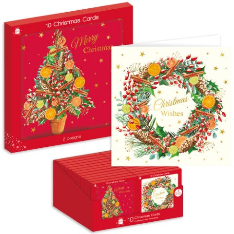 10 Square Cards - Tree & Wreath