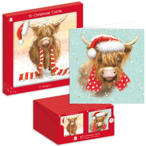 10 Square Cards - Highland Cow