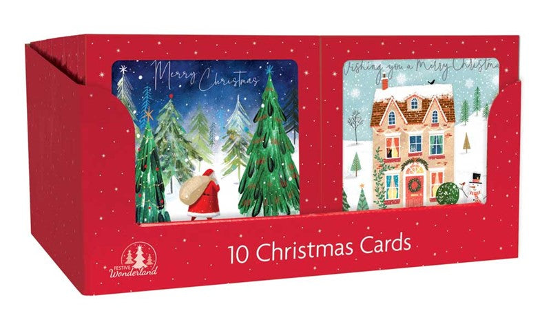 10 Square Cards - House & Santa