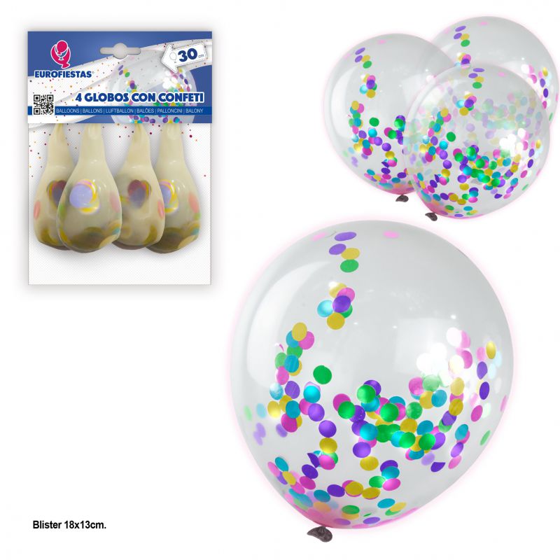4 Latex Balloons with multi-colour confetti