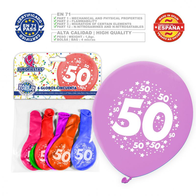 x6 "50" Latex Balloons