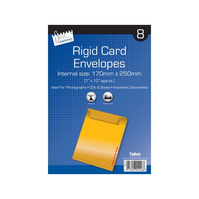 8 Rigid Card Envelopes 175mm x 250mm