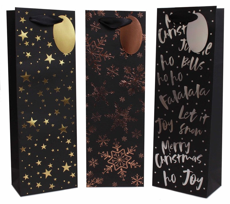 Christmas Black Foil Bottle Bag