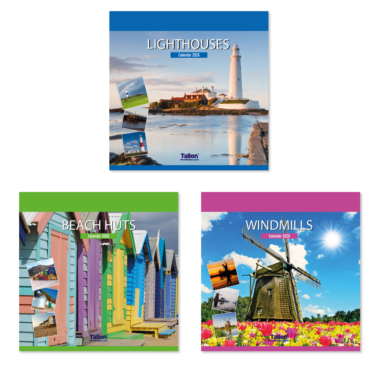 Square Calendar: Beach Hut, Light House & Windmill