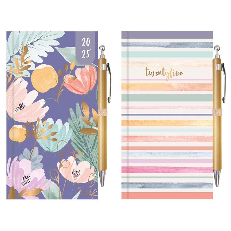 Floral & Stripes Slim Diary & Pen