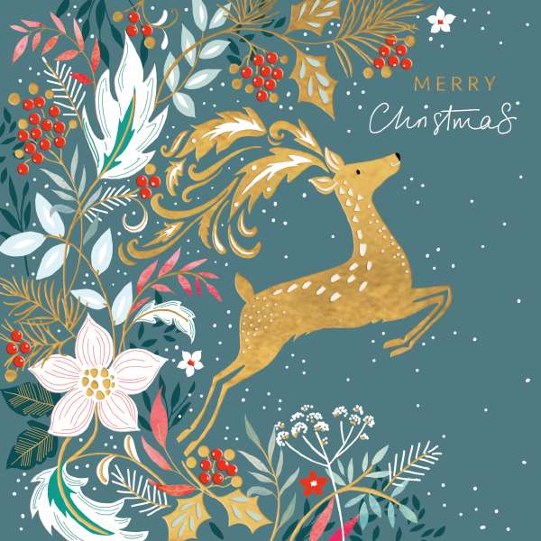 8 Luxury Noel Tatt Cards - Leaping Reindeer