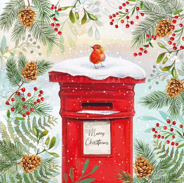 12 Premium Noel Tatt Cards - Robin on Postbox