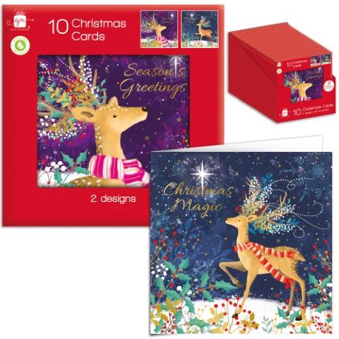 10 Square Cards - Watercolour Deer