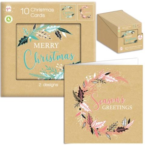 10 Square Cards - Kraft Foliage