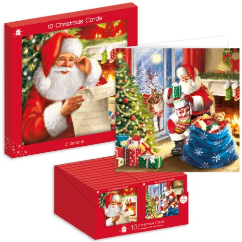 10 Square Cards - Traditional Santa