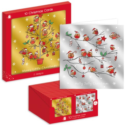 10 Square Cards - Metallic Robin