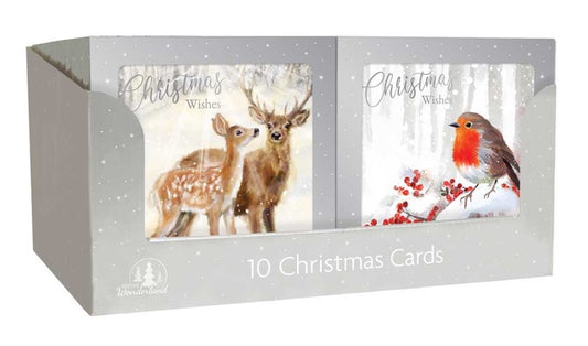 10 Square Cards - Reindeer & Robin