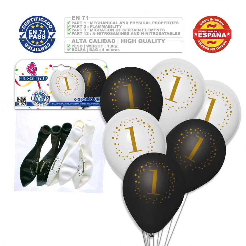 x6 "1" Latex Balloons