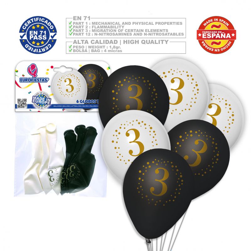 x6 "3" Latex Balloons