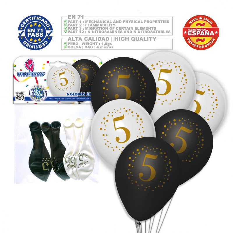 x6 Globos de Látex "5"