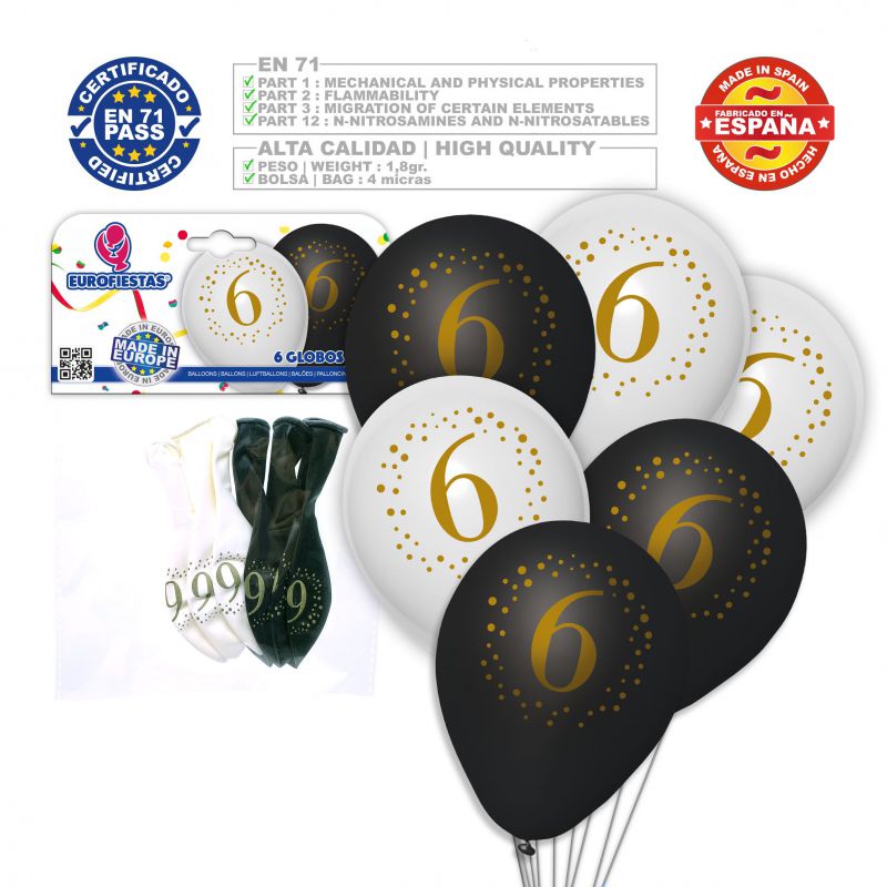 x6 Globos de Látex "6"