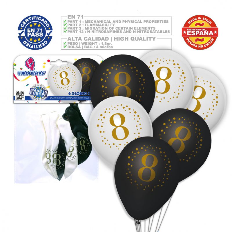 x6 Globos de Látex "8"