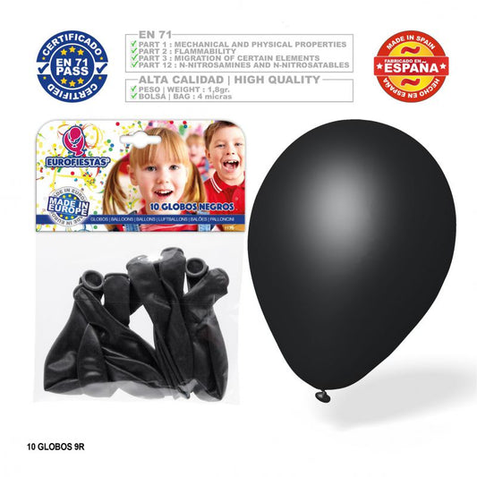 10x Black Latex Balloons