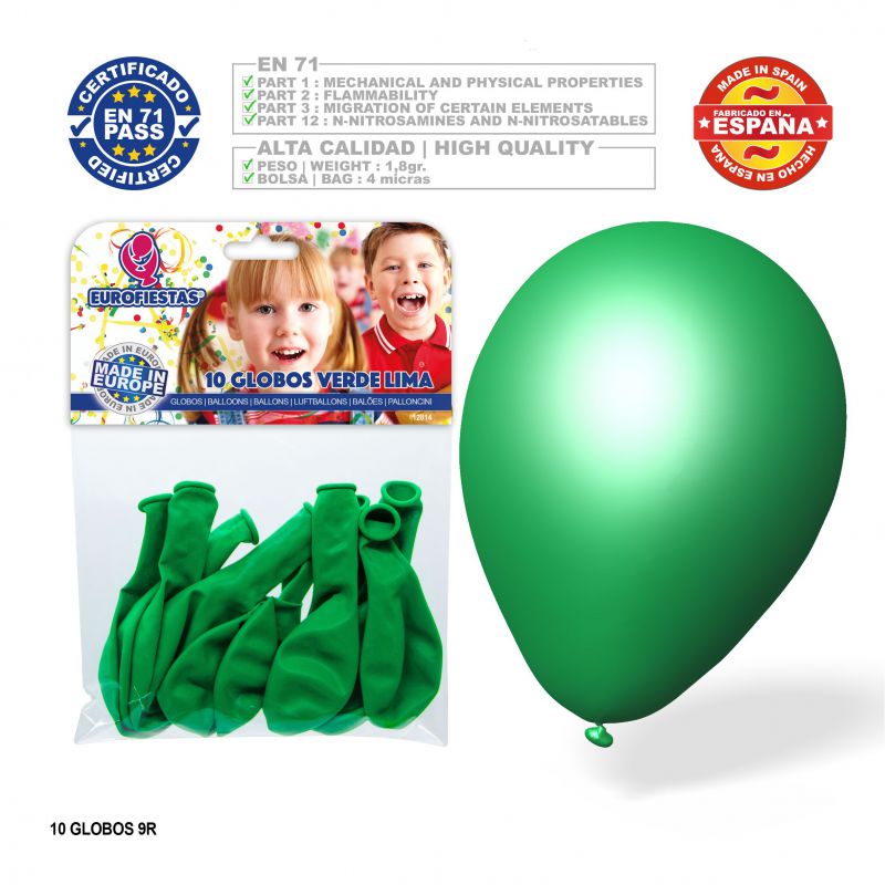 10 globos de látex verdes.