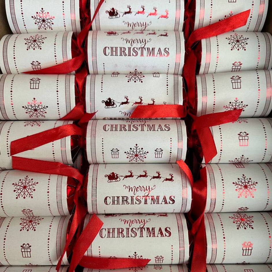 100 Crackers tal-Catering ta’ Santa Sleigh aħmar u abjad